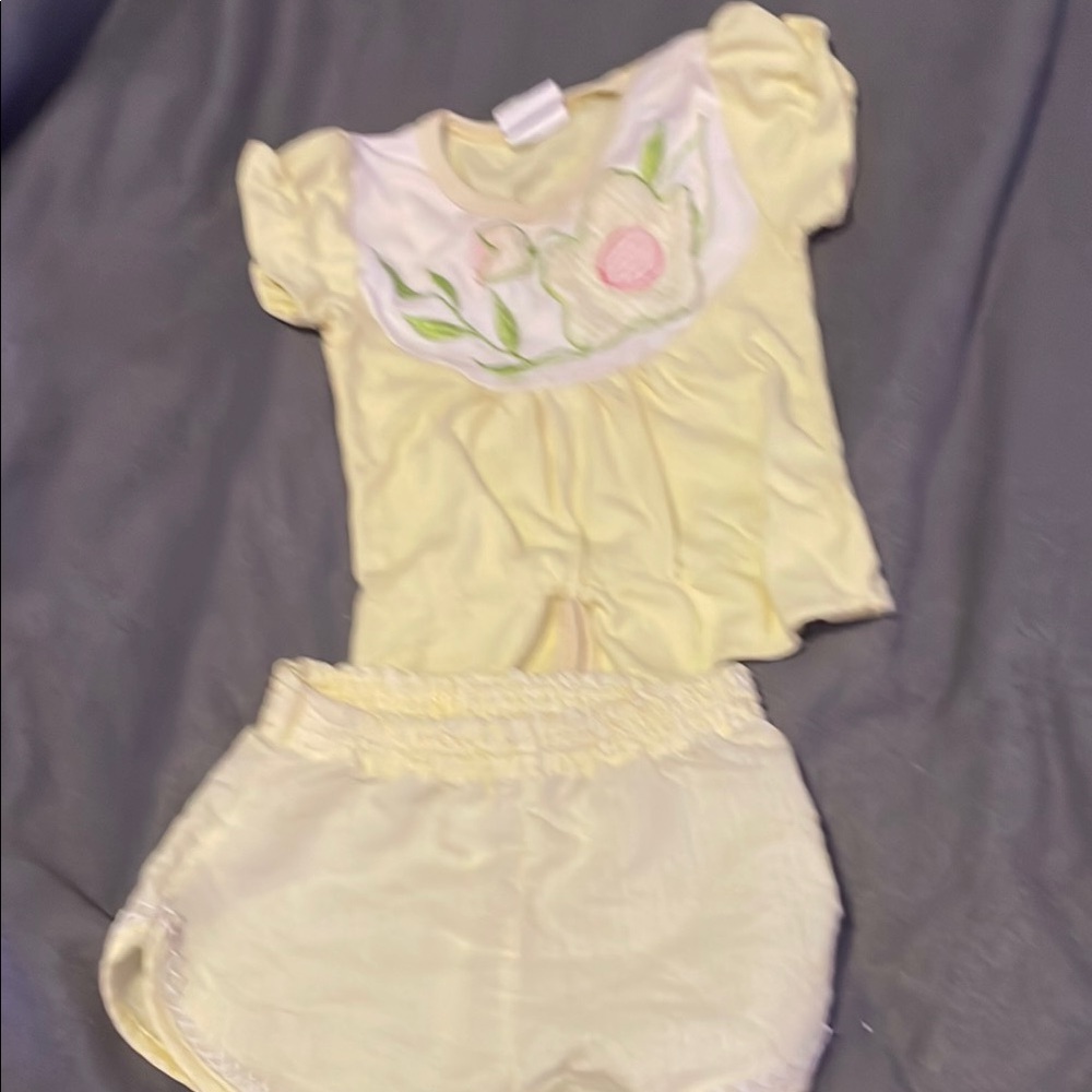 Vintage Yellow Baby Outfit with Floral Embroidery